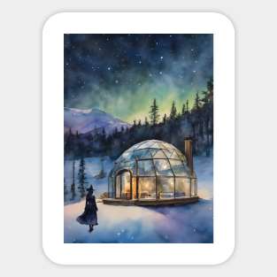 A Witch in Lapland ~ A Witch Travels in Winter Watercolor Artwork Sticker